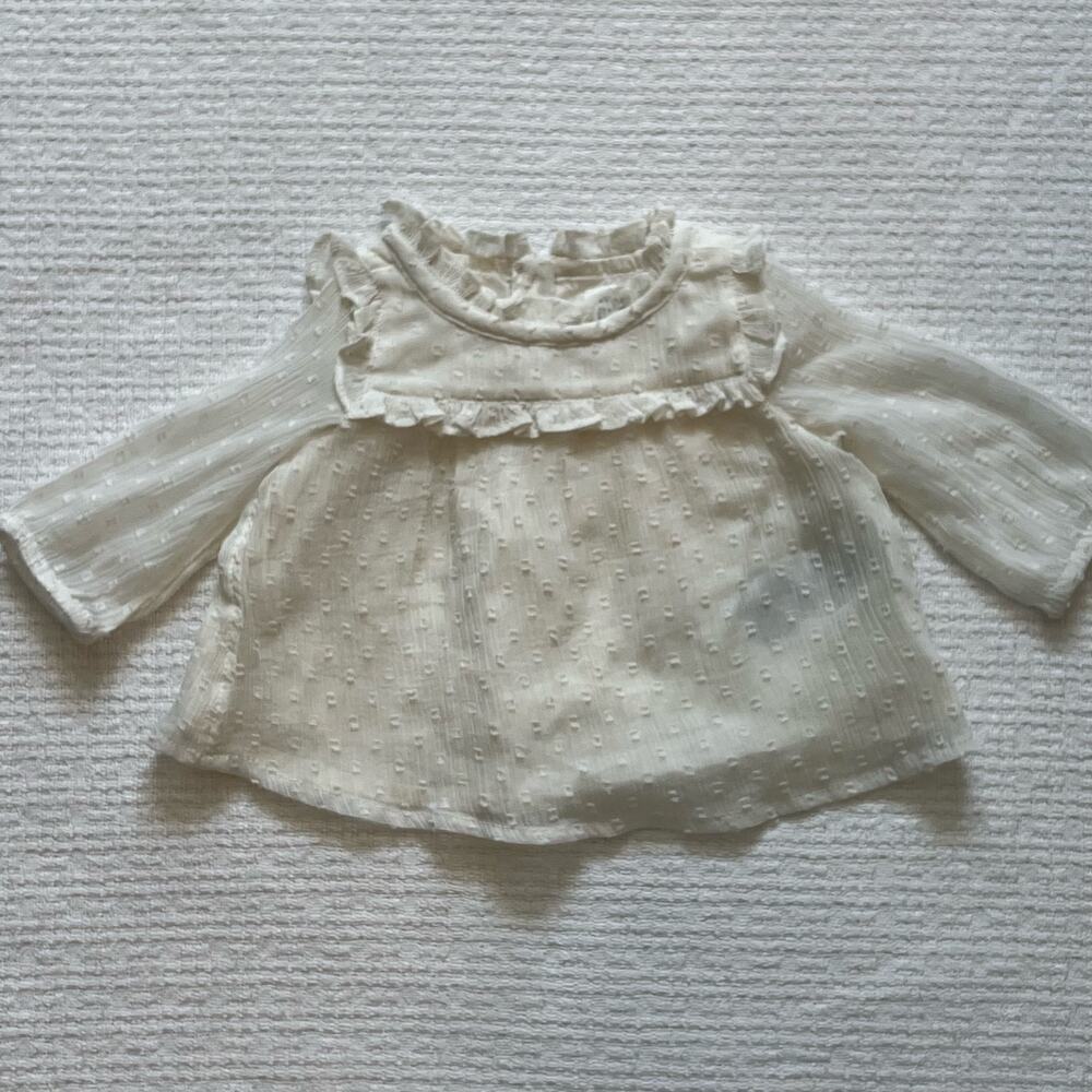 Baby Gap Baby Girl Blouse 0-3 M Swiss Dot Long Sleeve Top with Ruffles